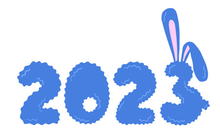 Funny fluffy numbers 2023 Chinese new year and rabbit ears. New Year and Christmas celebration...