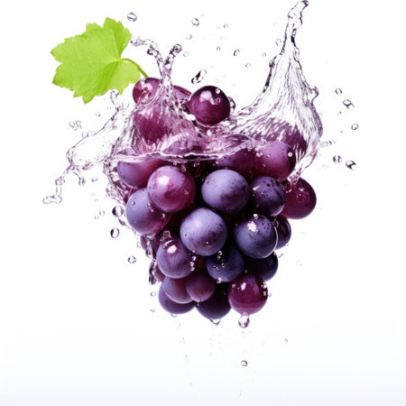 Fresh grapes in water splash on white backround. Juicy fruit. Generative AI contentの素材