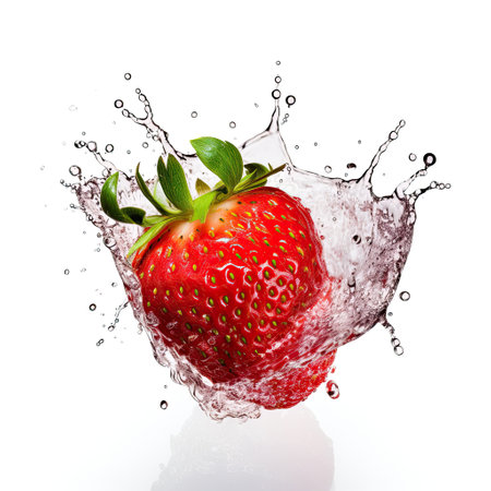 Fresh strawberry in water splash on white backround. Juicy fruit. Generative AI contentの素材
