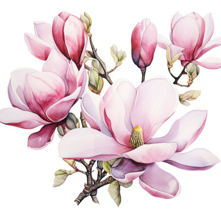 Colorful watercolor magnolia flowers on a white background. Generative AI contentの素材