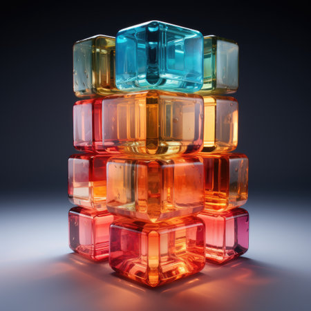 Colorful tower of transparent glass crystal cubes. Generative AI contentの素材