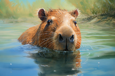 capybara swims in the water. Realistic illustration. Generative AI contentの素材