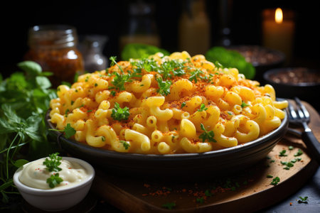 Tasty Mac and cheese in a black cast iron panの素材