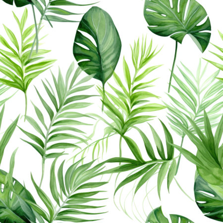 Seamless pattern of watercolor tropical leaves on white background. nature backgroundの素材