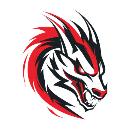 Simple graphic logo of dragon on white background. Minimalistic designの素材