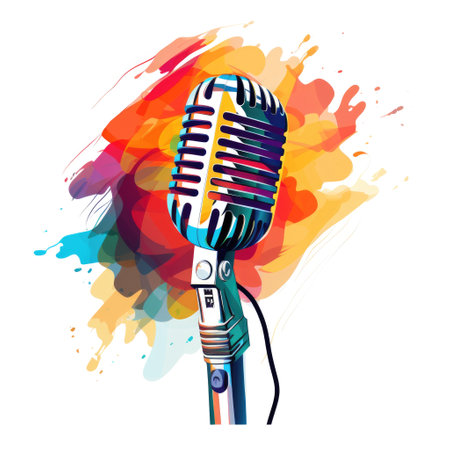 Simple graphic logo of colorful microphone on white background. Minimalistic designの素材