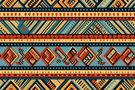 Colorful seamless ethnic african tribal abstract pattern. Geometric folk wallpaperの素材