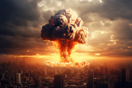 Nuclear explosion in the city during world war. End of world illustrationの素材