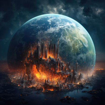 Illustration of planet as Earth with light and clouds in outer spaceの素材