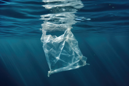 cellophane bag swims in the ocean. World plastic pollutionの素材