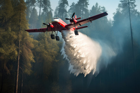 Air Airplane firefighting of forest wildfire. Dangerous Ecological Emergency.の素材