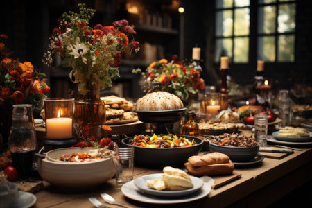 table setting for a party, table setting with flowersの素材