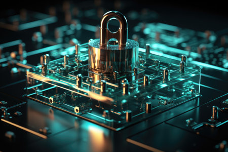 security lock symbol on computer board. computer digital securityの素材