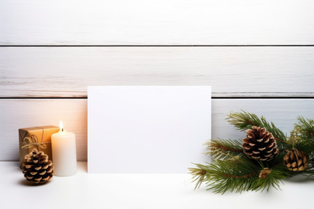 White empty blank mockup with christmas decorations. Minimal Christmas interior decoration.の素材