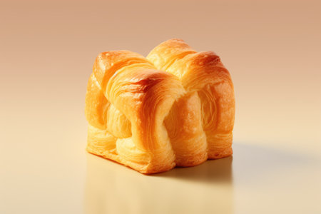 Creative trendy croissant in a shape of cube on pastel backgroundの素材