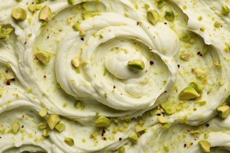 macro texture swirl of green pistachio ice cream with nuts. food backgroundの素材