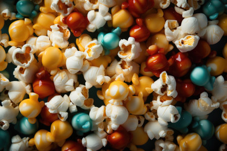 Colorful sweet caramel popcorn with syrup. Top viewの素材