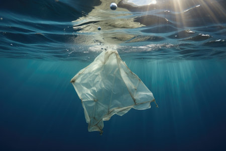 cellophane bag swims in the ocean. World plastic pollutionの素材
