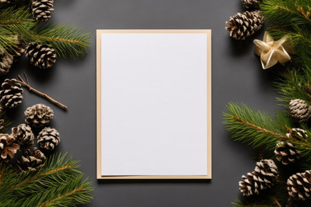 White empty blank mockup with christmas decorations. Minimal Christmas interior decoration.の素材