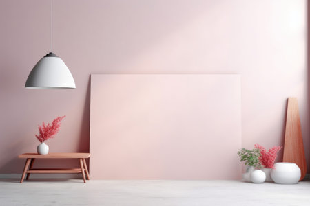 empty blank mockup with lamp and plants in pots. Minimal mock upの素材