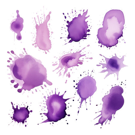 Set of watercolor paint stains blobs and splashes on white backgroundの素材
