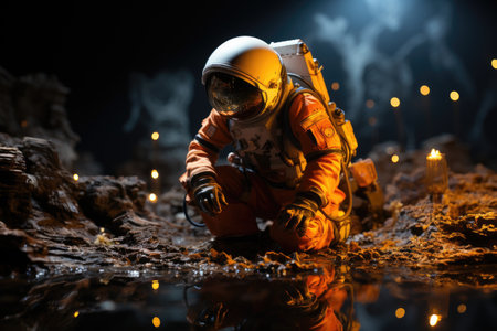 little astronaut on another planet. Generative AI contentの素材