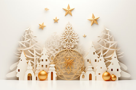 fir tree and gold stars made from paper. Generative AI contentの素材