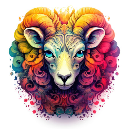 Colorful sheep mandala art on white background. Design print for t-shirt, mug, pillow, sticker, case, emblem, tattoo, embroidery and puzzleの素材