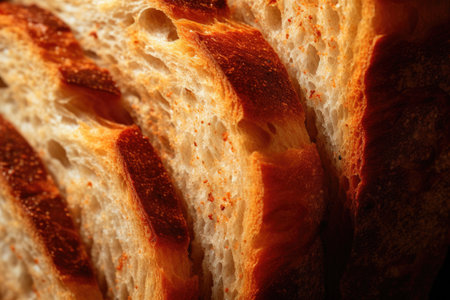 Fresh homebaked bread. Texture of sliced loaf of bread close up. Generative AI contentの素材