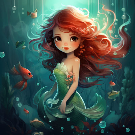 Illustration of beautiful cute little mermaid. Underwater princess.の素材
