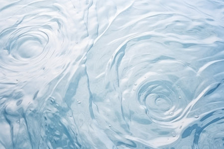 transparent blue clear calm water surface texture with splashes and bubbles.の素材
