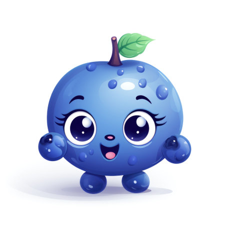 Cute cartoon 3d character blueberry with eyes. Illustration on white backgroundの素材