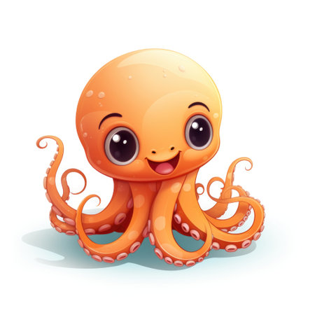Cute cartoon 3d character octopus. Illustration on white backgroundの素材