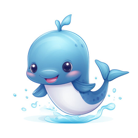 Cute cartoon 3d character whale. Illustration on white backgroundの素材
