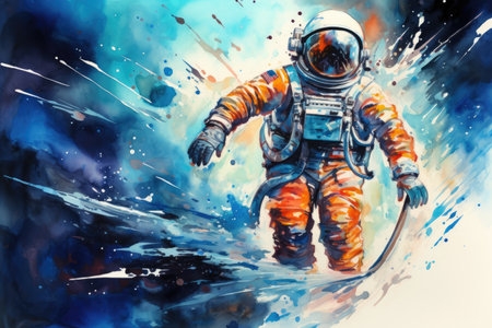 watercolor astronaut in outer space on a white background. Generative AI contentの素材