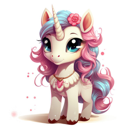 Cute cartoon 3d character unicorn. Illustration on white backgroundの素材