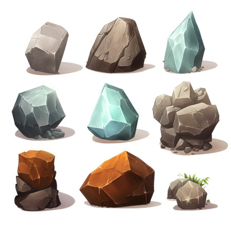 Set of low poly stones on white background. Abstract illustrationの素材