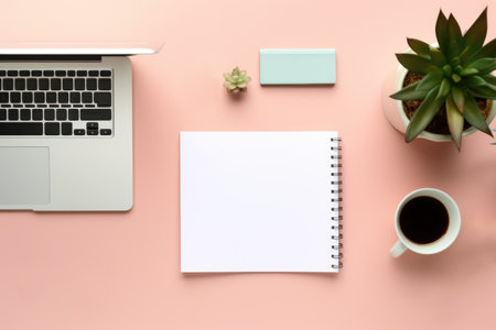 White empty blank mockup with glasses, coffee and green plants. Minimal business mock upの素材