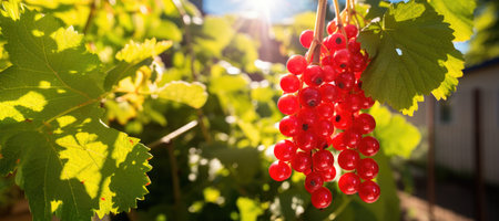 red current grow in the vegetable garden in sunny day. Harvest farming conceptの素材