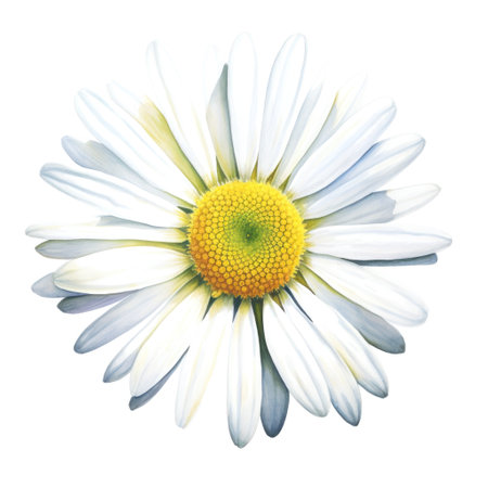One watercolor daisy flower. Chamomile on white backgroundの素材