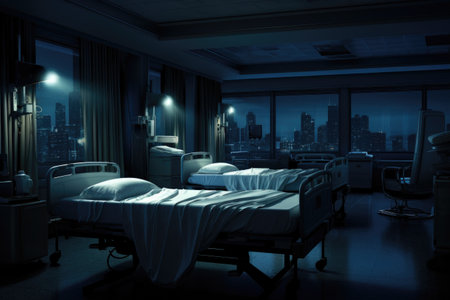 Empty Hospital room with comfortable medical equipment and beds in a modern new clinicの素材