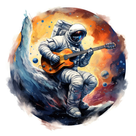 watercolor astronaut playing guitar on a white background. Generative AI contentの素材