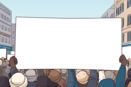 peoples with empty placards and posters in the street. demonstration, rally, protestの素材