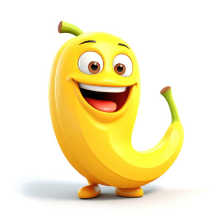 Cute cartoon 3d character banana with eyes. Illustration on white backgroundの素材