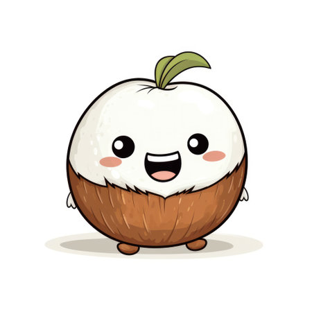 Cute cartoon 3d character coconut with eyes. Illustration on white backgroundの素材