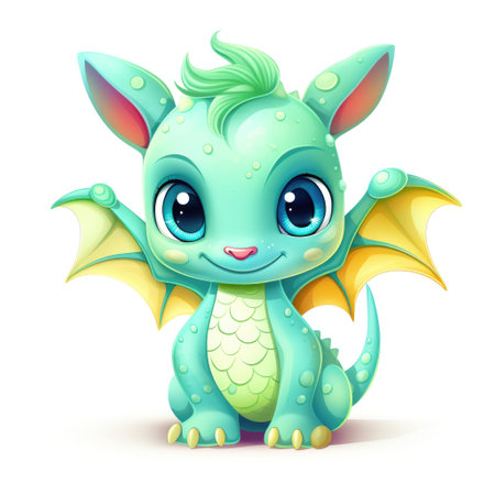 Cute cartoon 3d character dragon. Illustration on white backgroundの素材