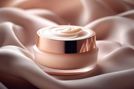 Cosmetic cream luxury blank jar mock up on minimal background with wavesの素材