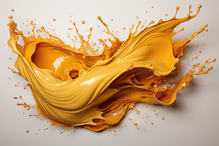Splash of yellow liquid on light background. realistic abstract textureの素材
