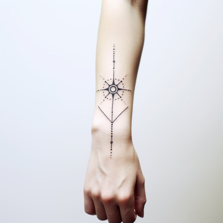simple minimalism pattern tattoo style on woman hand on white backgroundの素材