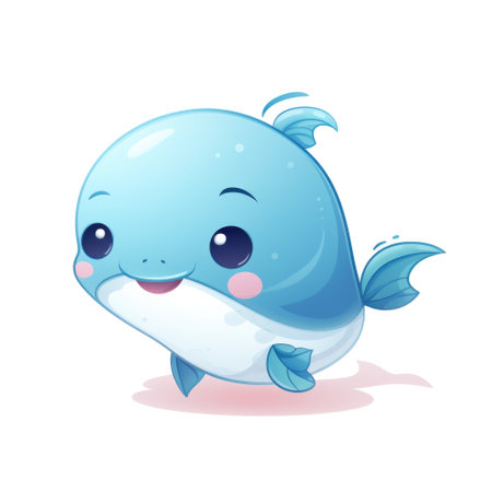 Cute cartoon 3d character whale. Illustration on white backgroundの素材